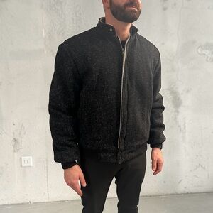 Vintage 80s 90s Black Speckled Bomber Jacket Men’s Size L Fleece Lining Wool